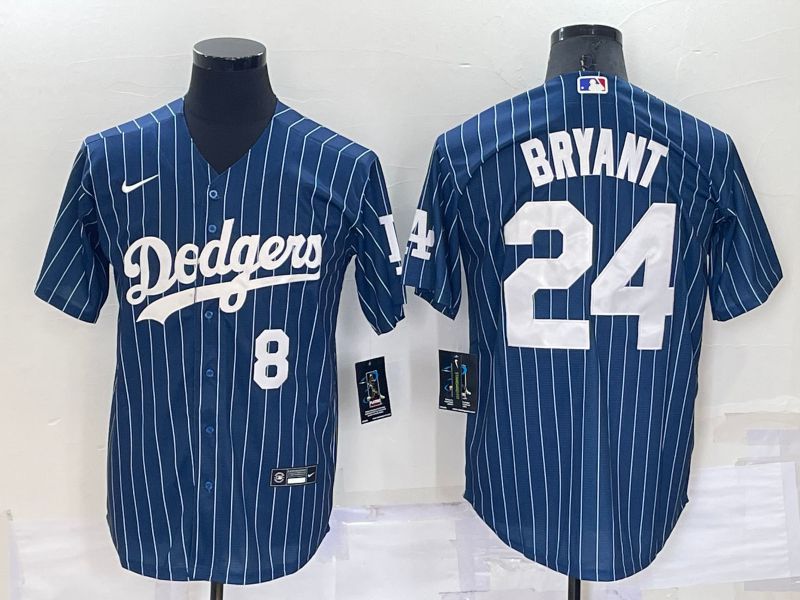 Men Los Angeles Dodgers 24 Bryant Blue stripe Throwback Nike 2022 MLB Jerseys
